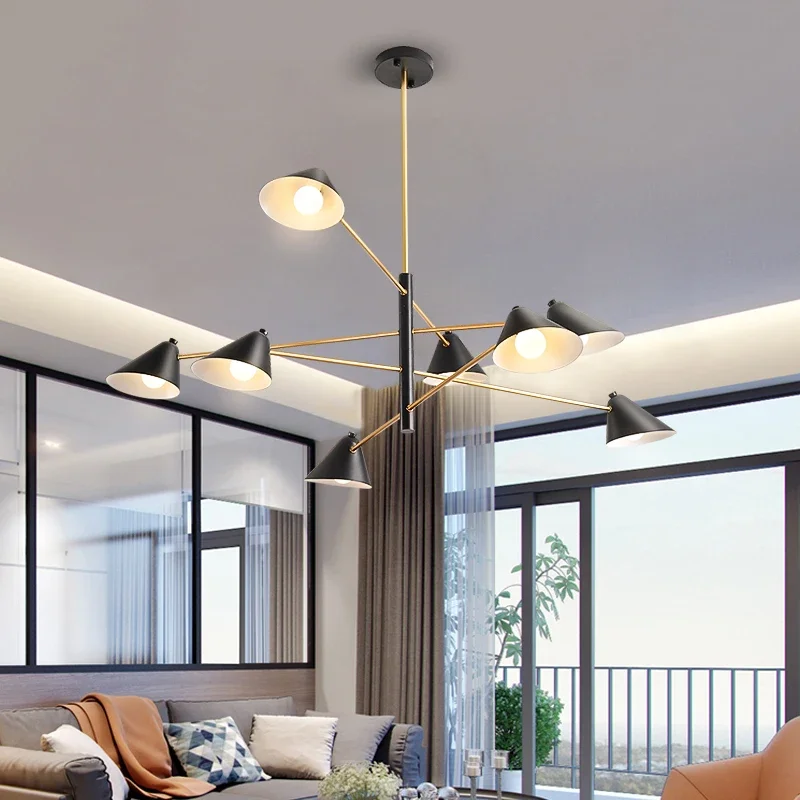Post Modern Chandelier Nordic creative Black Cone Shadelight living room  designer minimalist atmosphere dining room lighting