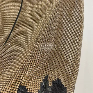 

2025 Woman Clothing Brown Diamonds Pressed Lace Patchwork Mini Skirt