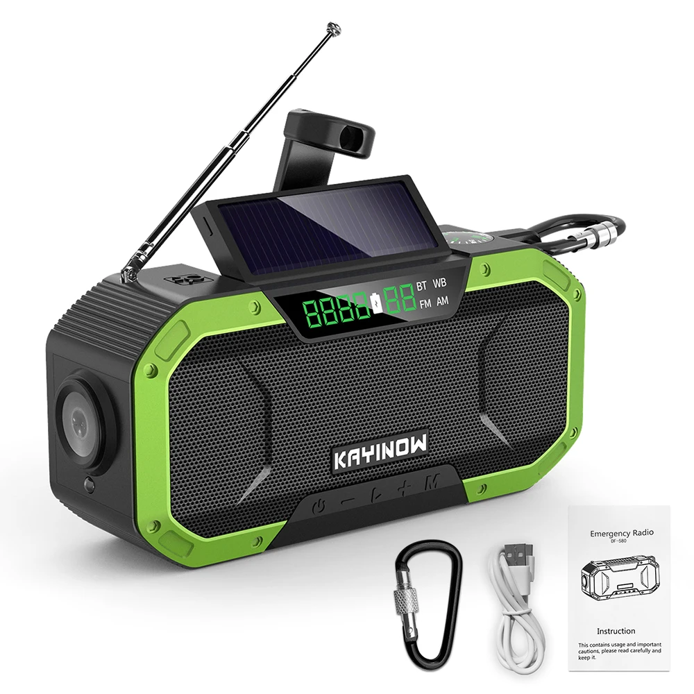 KAYINOW Emergency Sun Power Hand Crank Radio 5000mAh Power Bank Charger Flash Light Outdoor Camping Survival Radio