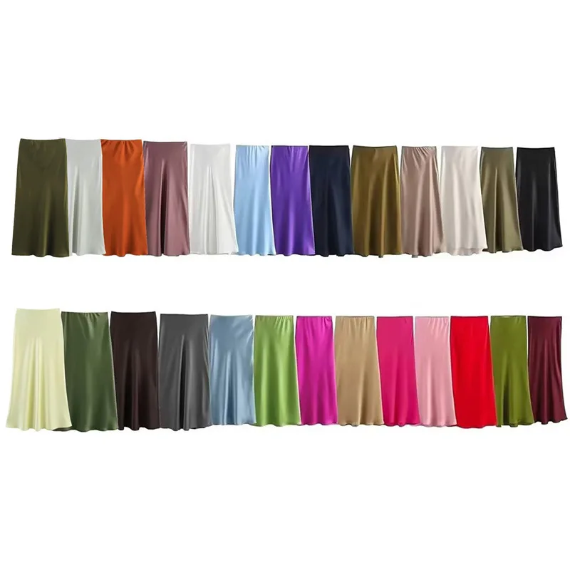

New2025Popular Summer New Women's Clothing French Fashion Silk Satin Texture High Waist Long Skirt Women 8632845