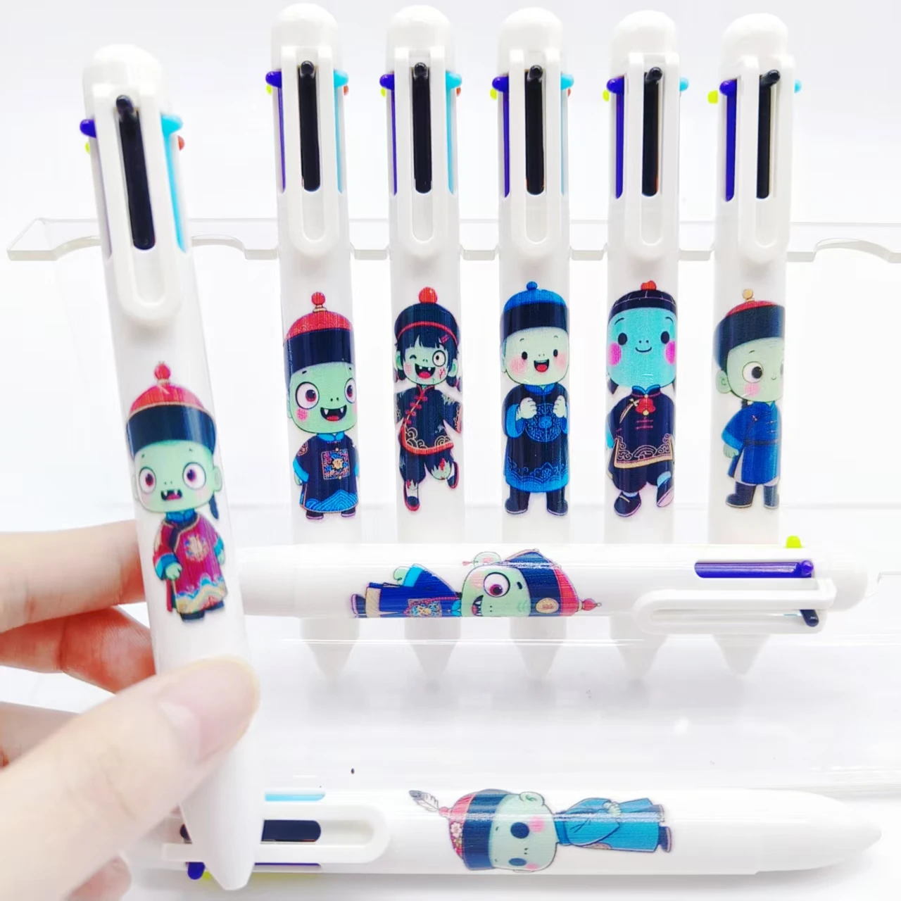 

8PCS/11PCS Small Zombie pattern multi-color pen, white series retro Zombie 6-in-1 Ballpoint pen gift pen