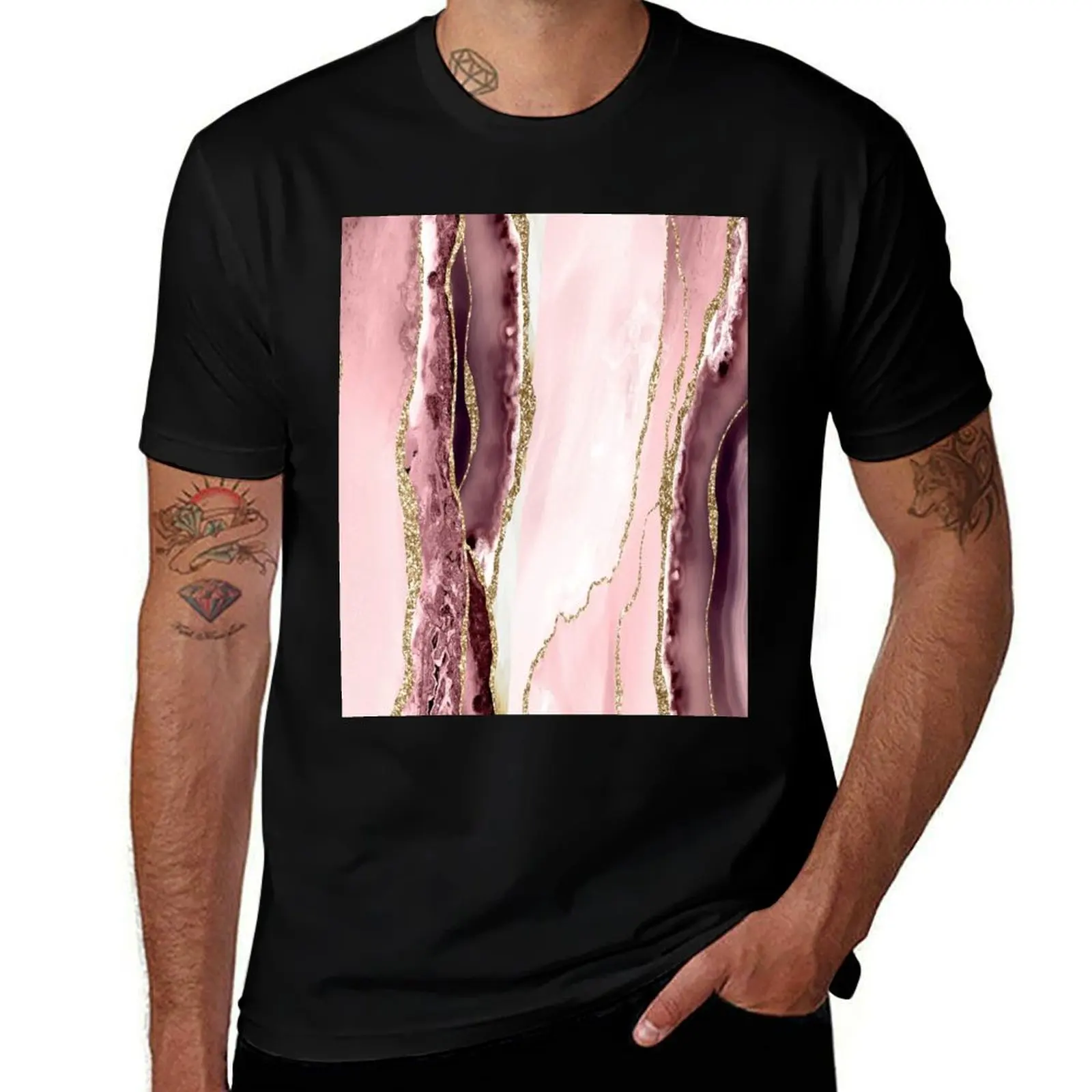 Blush Pink and Gold Agate Geode T-Shirt man graphic t shirt T-Shirt