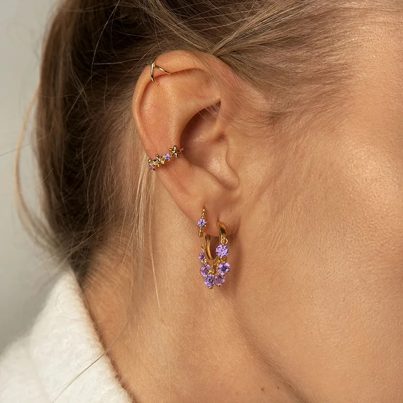 Minimalistyczne proste Ins fioletowy kolor kropla wody/krzyż/prostokątny wisiorek kolczyki koła dla kobiet moda biżuteria Aretes hurtownia — zdjęcie 3