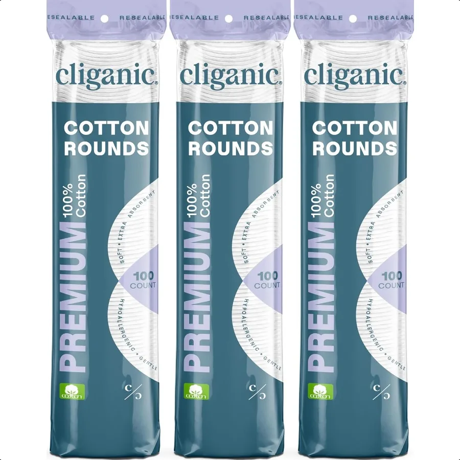 Cliganic Premium Cotton Rounds for Face 300 Count Makeup Remover Pads Hypoallergenic LintFree 100 Pure Cotton (Packaging May Va