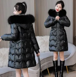 Pardessus à capuche avec col en fourrure pour femme, veste d'hiver, parkas pour femme, parka matelassurera en coton chaud, vêtements d'extérieur optiques, nouveau, 2023