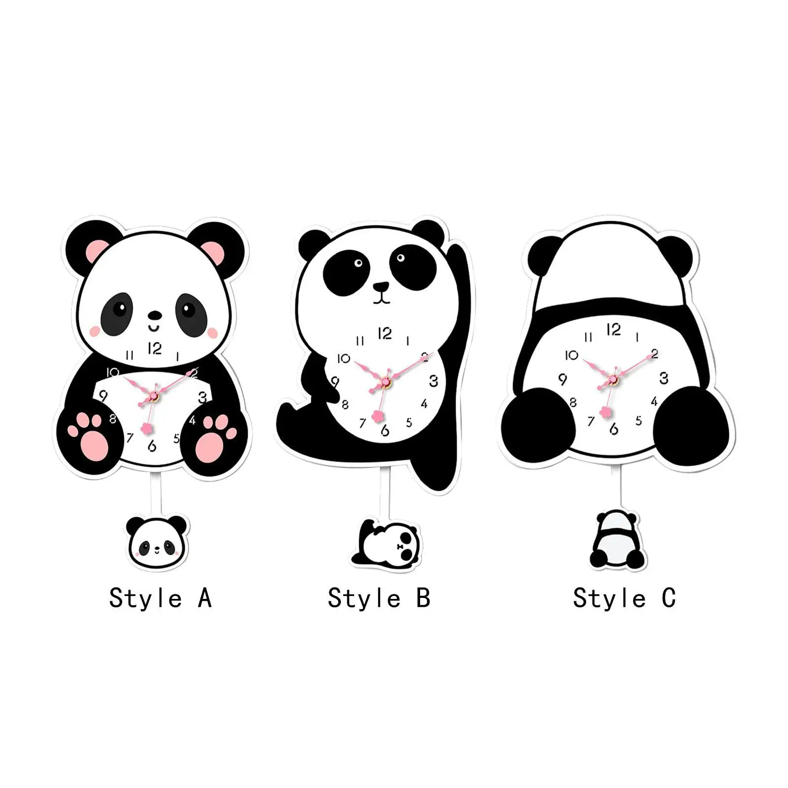 Panda Pendulum Wall Clock Modern Cute Acrylic Stylish Decorative Clock for Dining Room Kitchen Office Bedroom Home Decoration