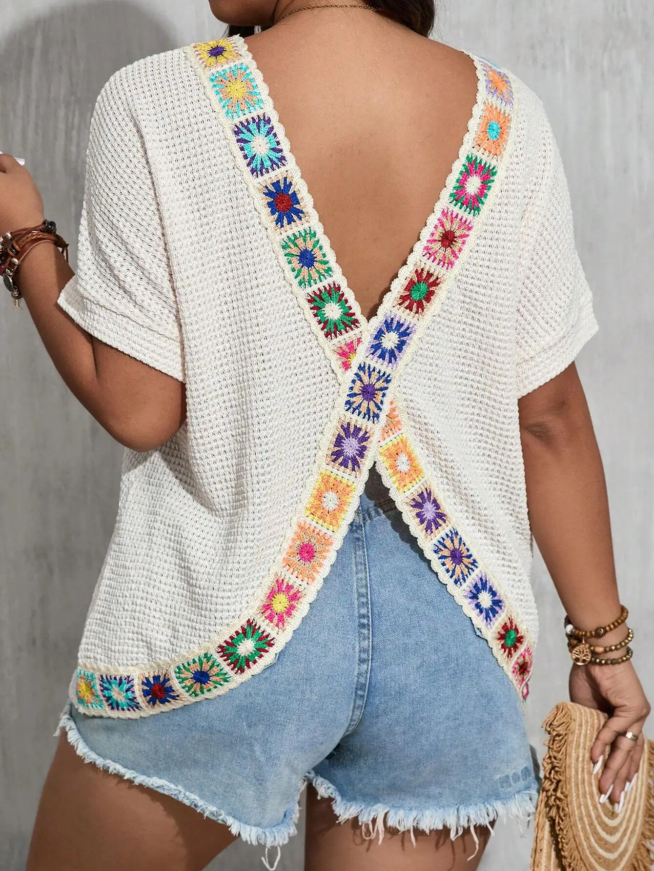 

Топ с короткими рукавами и V-образной спинкой в стиле бохо для женщин, летняя пляжная накидка