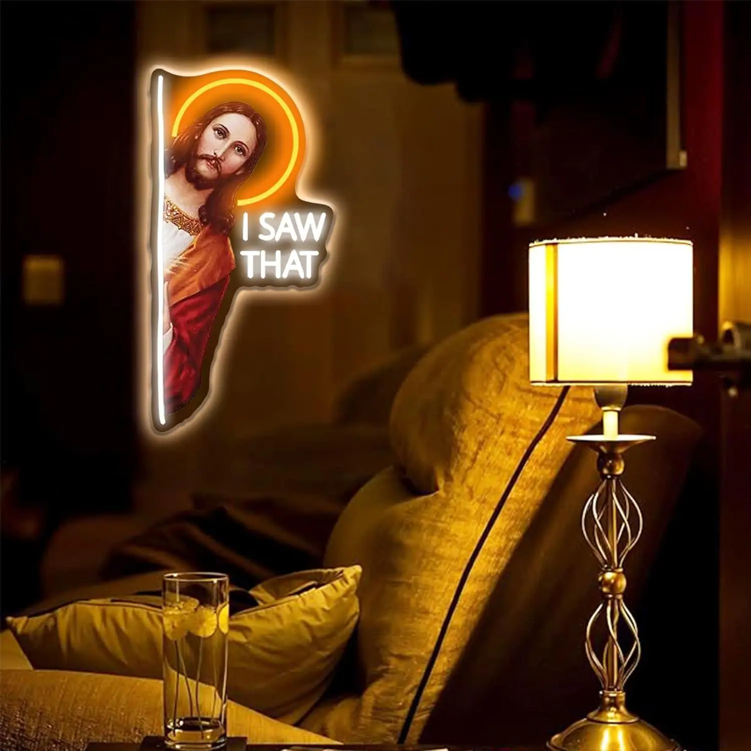 I Saw That Funny God Neon Sign LED Wall Lights for Bedroom Game Room Dorm Door Frame Room Decor Light Unique Gift for Friends