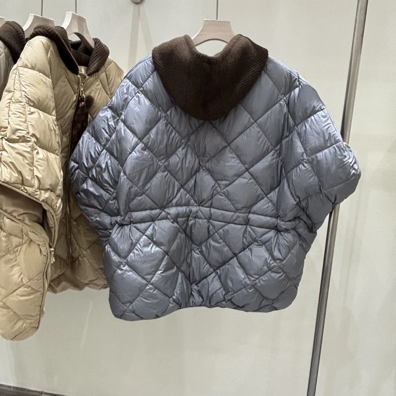 Schinteon Women's 90% White Duck Down Irregular Vest with Knitted Hood Sleeveless Jacket Fashionable Autumn Winter Cape 2026 New