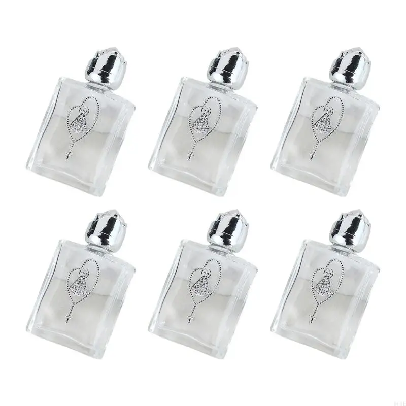 

964E Mini Square 15ml Reuses Holier Water Bottles Silver Pattern Durability Catholic Church Accessories Christian Gift