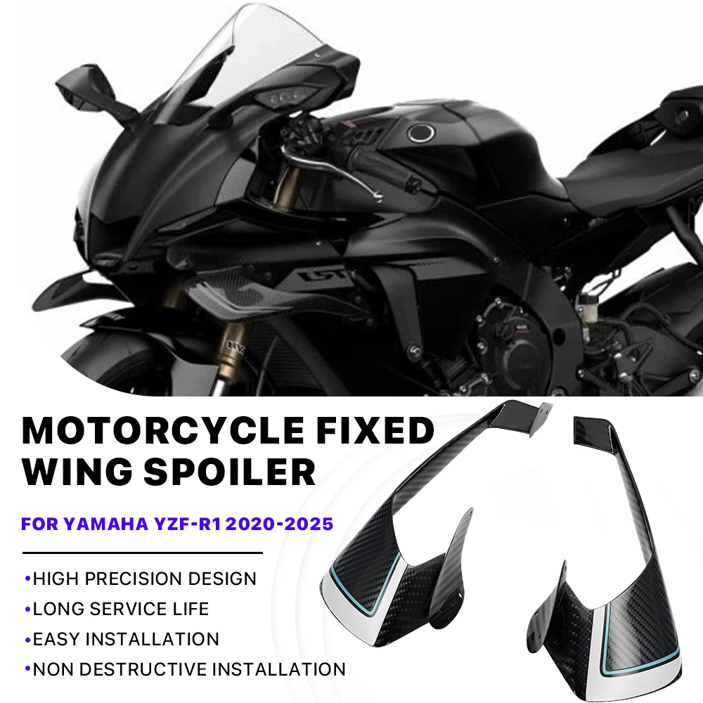 

For Yamaha R1 R1M 2020-2025 Fairing fixed wing Moto Parts 100% real carbon fibre Winglets spoiler Wings Front Installed By Bolts