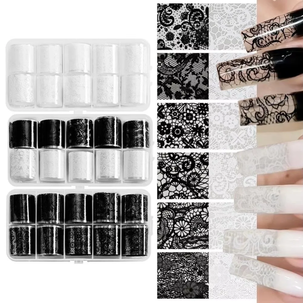 Lace Design Nail Foils Stripe Pattern Black White Nail Art Stickers Sequin Effect Leopard Print Nail Stickers Manicure DIY