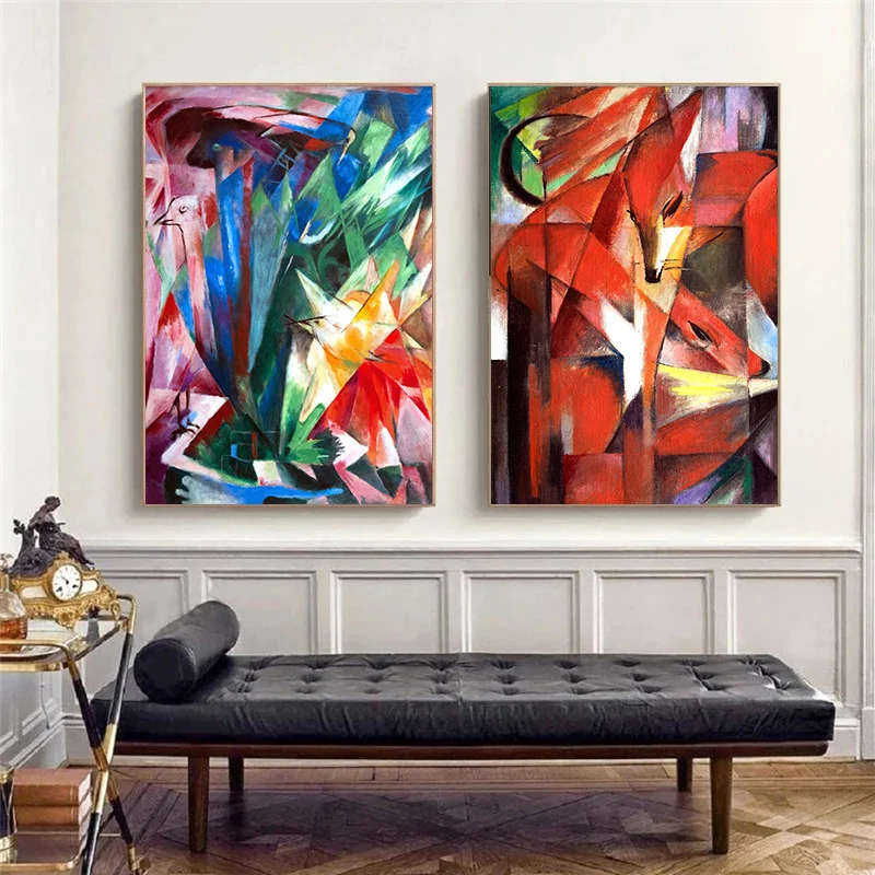 Franz Marc Famous Artwork Animals Abstract Art Canvas Painting Blue Horse The Foxes Print Posters Aesthetics Wall Art Home Decor