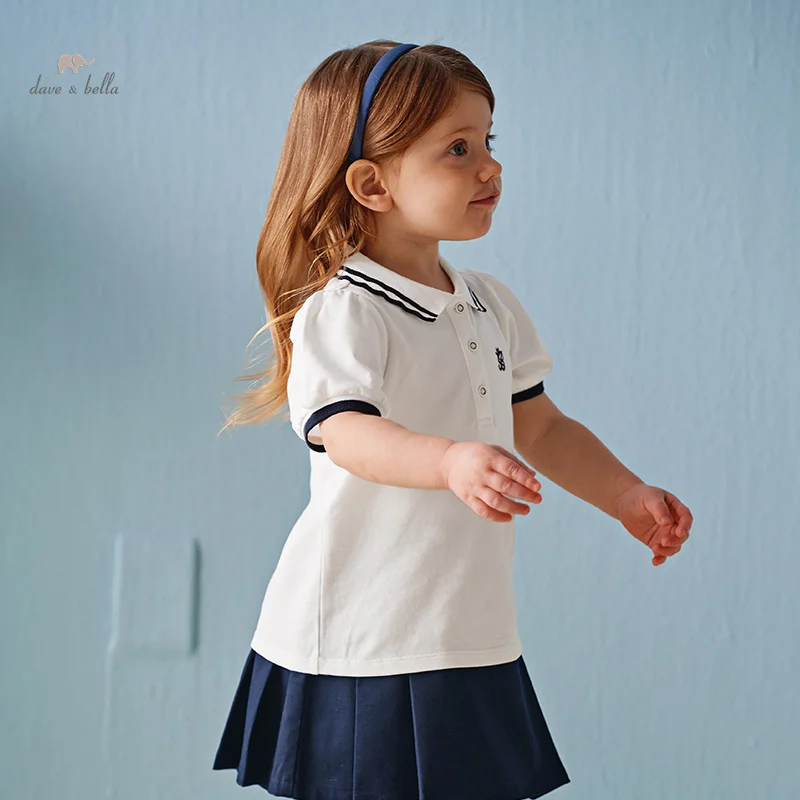 Dave Bella Girl's Suit 2024 New Summer Children Two-Piece Set Short Sleeves Pleated Skirt Casual Sweet Academic-Style DB2241216