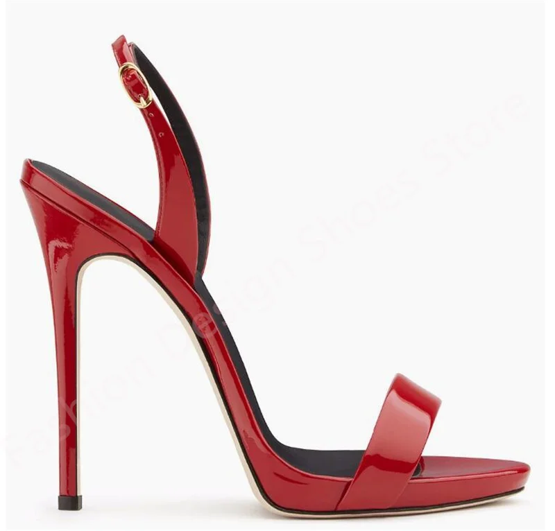 

Женские сандалии из блестящей лакированной кожи на платформе с открытой пяткой, женские туфли на тонком высоком каблуке с открытым носком и ремешками на щиколотке, размер 35-45