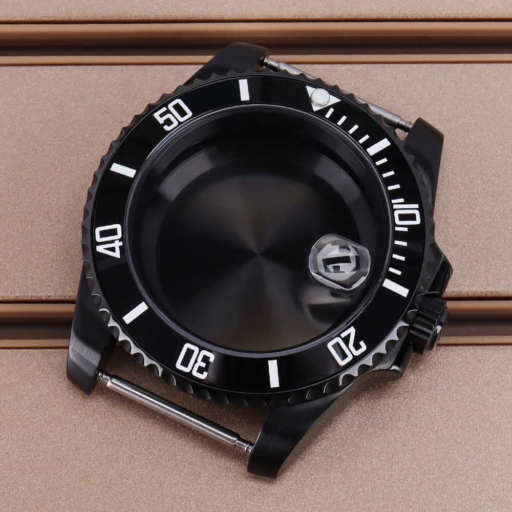 

40mm NH35 Watch Case Black PVD Mod Parts Ceramic Insert For SUB Seiko NH35 NH36 NH38/34 Miyota 8215 ETA 2824 Movt Sapphire Glass