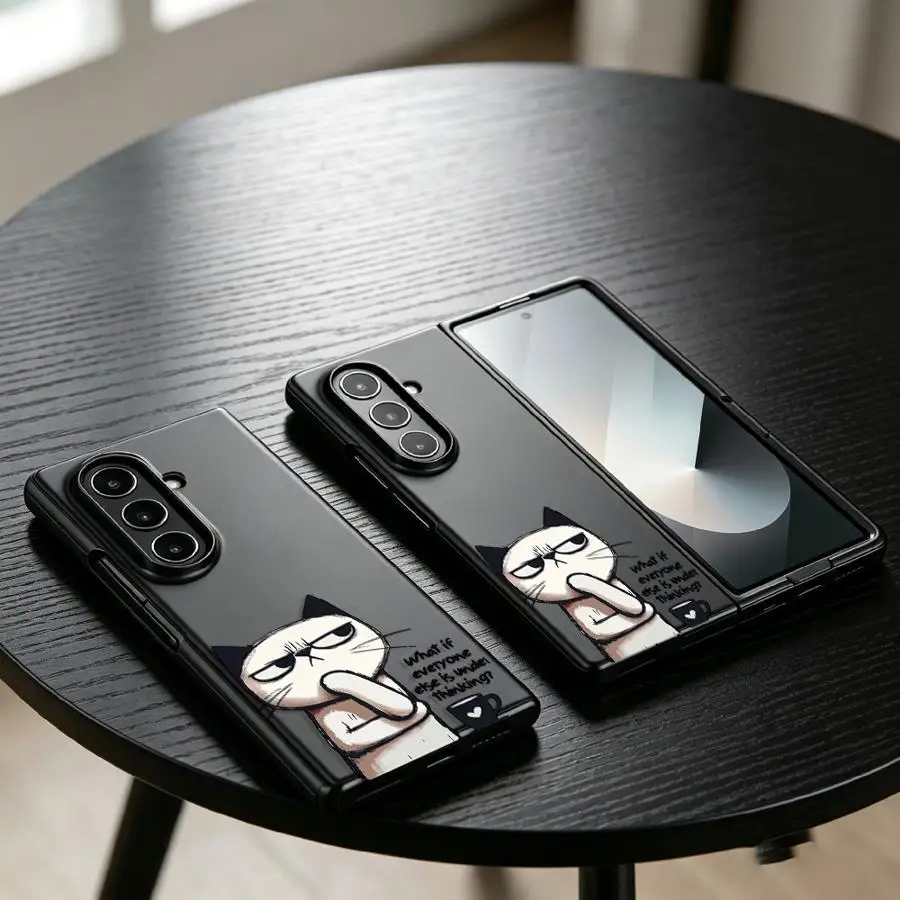 Case for Samsung Galaxy Z Fold 8 ZFold6 ZFold7 ZFold4 Z Fold 7 6 5 4 3 ZFold5 ZFold3 Back Phone Cover Coffee Cat Thinking