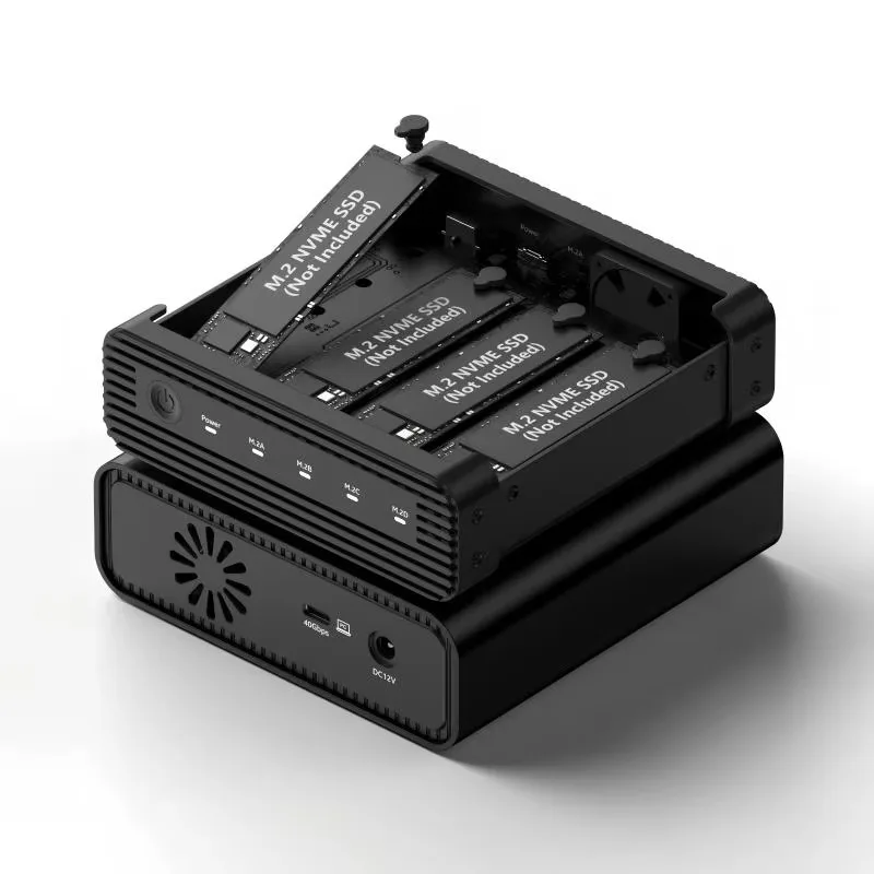 Aluminum M2 4-Bay USB4 External NVME SSD Enclosure M.2 NVME 4 Bay 40Gbps M.2 NVME RAID SSD Enclosure Case with Cooling Fan
