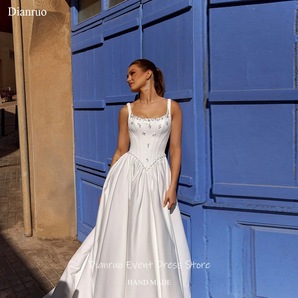 Dianruo Luxury 3D Rhinestone Crystal Wedding Dress Spaghetti Strap A Line Vestido De Noiva Satin Bridal Evening Dress Customized