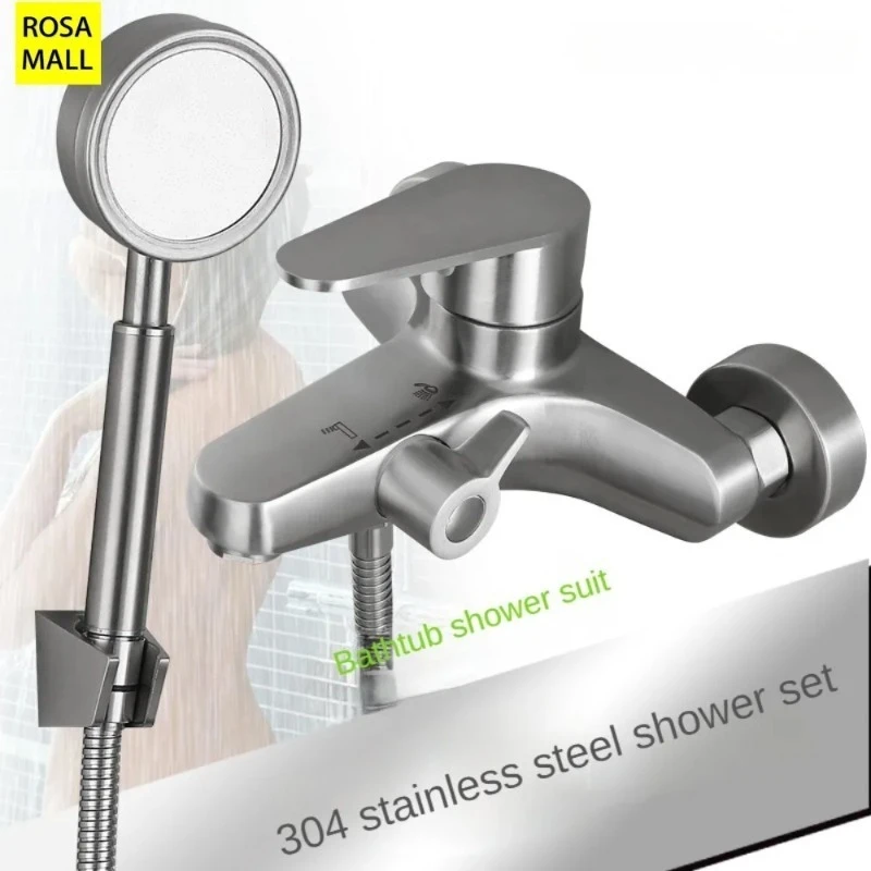 304 Stainless Steel Rainfall Shower System Wall Mounted Bathroom Bathtub Shower Faucet Set Household Hot Cold Shower Fixtures