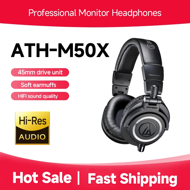 Audio-Technica ATH-M50x Professional Studio Monitor Headphones with High-Resolution Audio for Recording and Mixing