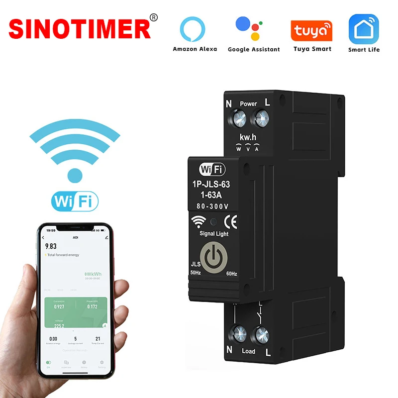 Fotowoltaiczny dwukierunkowy pomiar WIFI inteligentny wyłącznik czasowy licznik energii KWH przekaźnik czasowy TUYA Smartlife ochrona prądu 63A