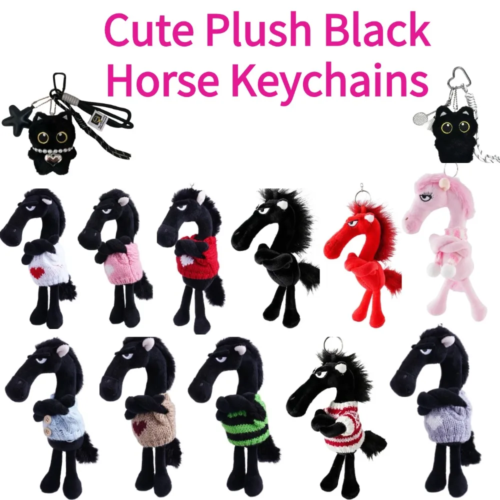 

Cute Plush Black Horse Keychains 2026 Year of the Horse Plush Keyring, Stuffed Horse Backpack Ornaments Pendant New Year's Gift