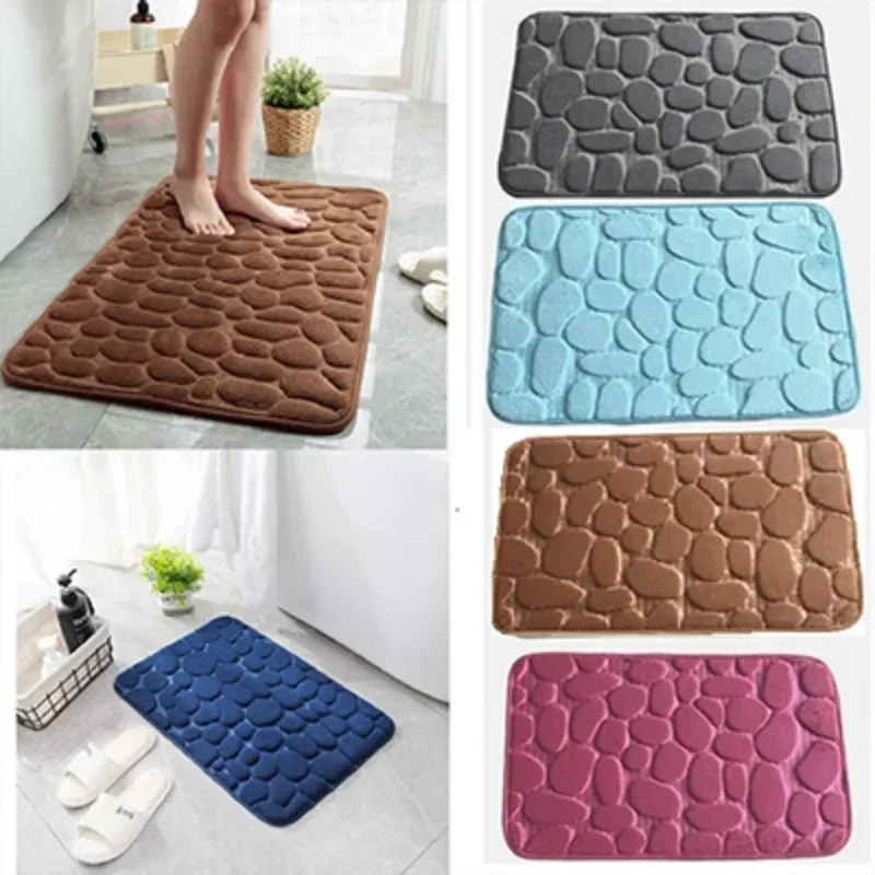 Memory Foam Embossed Velvet Carpet Bathroom Living Room Non-Slip Mat Cobblestone Floor Mat