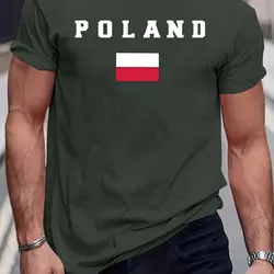 Men's T-Shirt Poland Flag Print Short Sleeve Casual O-neck Tops Tee Loose Pullover Outdoors Sport Streetwear Oversized Clothing