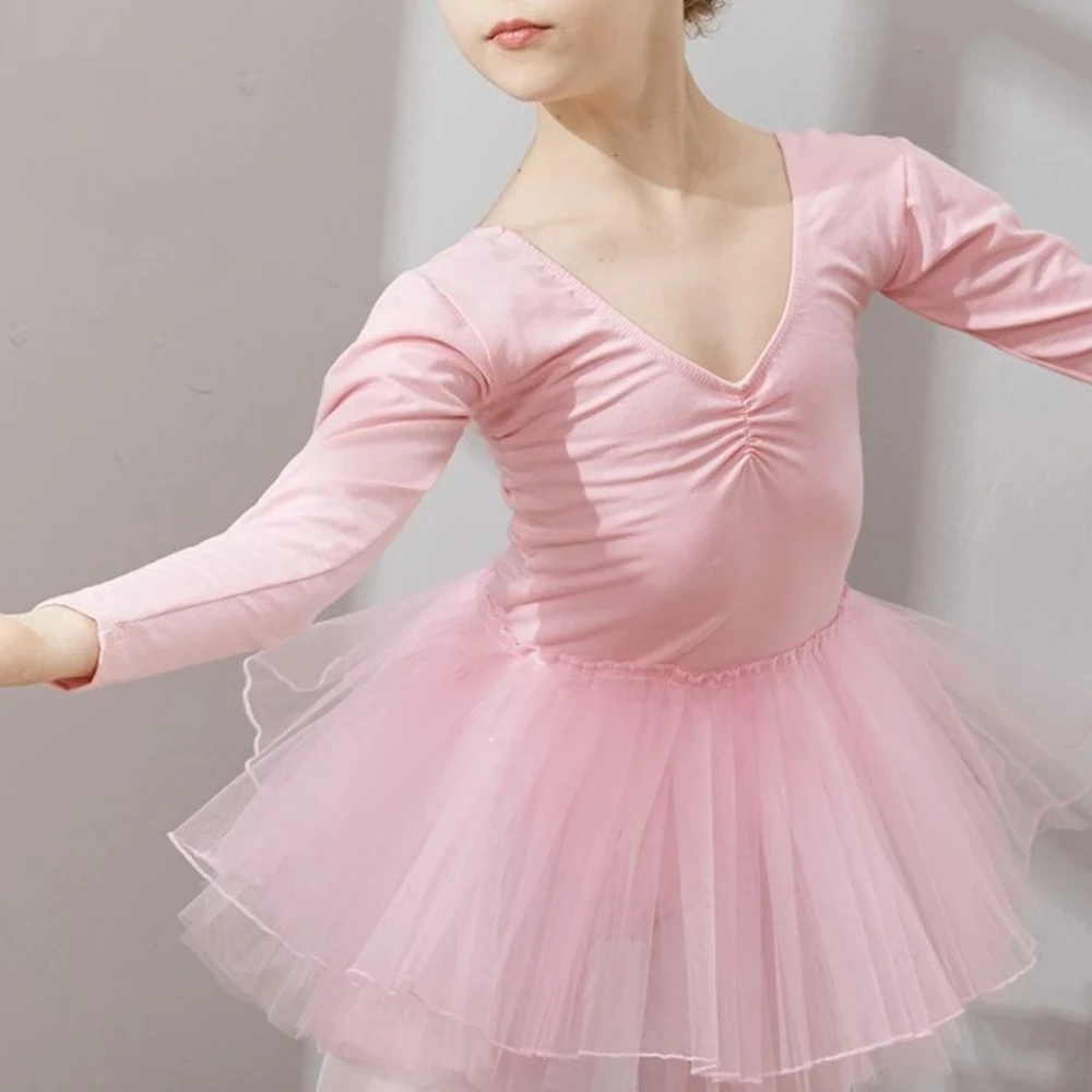 

Балетное платье для девочек, купальник-пачка с длинными рукавами и юбкой, гимнастические платья для выступлений на сцене, одежда для танцевальной практики балерины