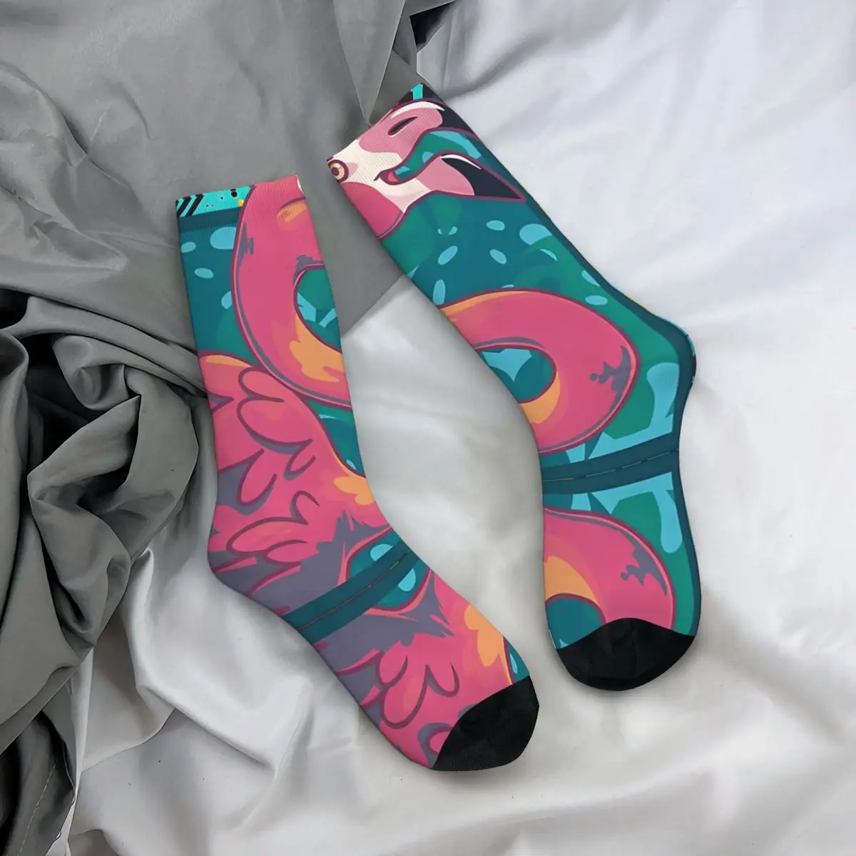 Calzino con segno di compressione pazzo per uomo Vintage F-Fire Flamingo Seamless Pattern Crew Sock Casual