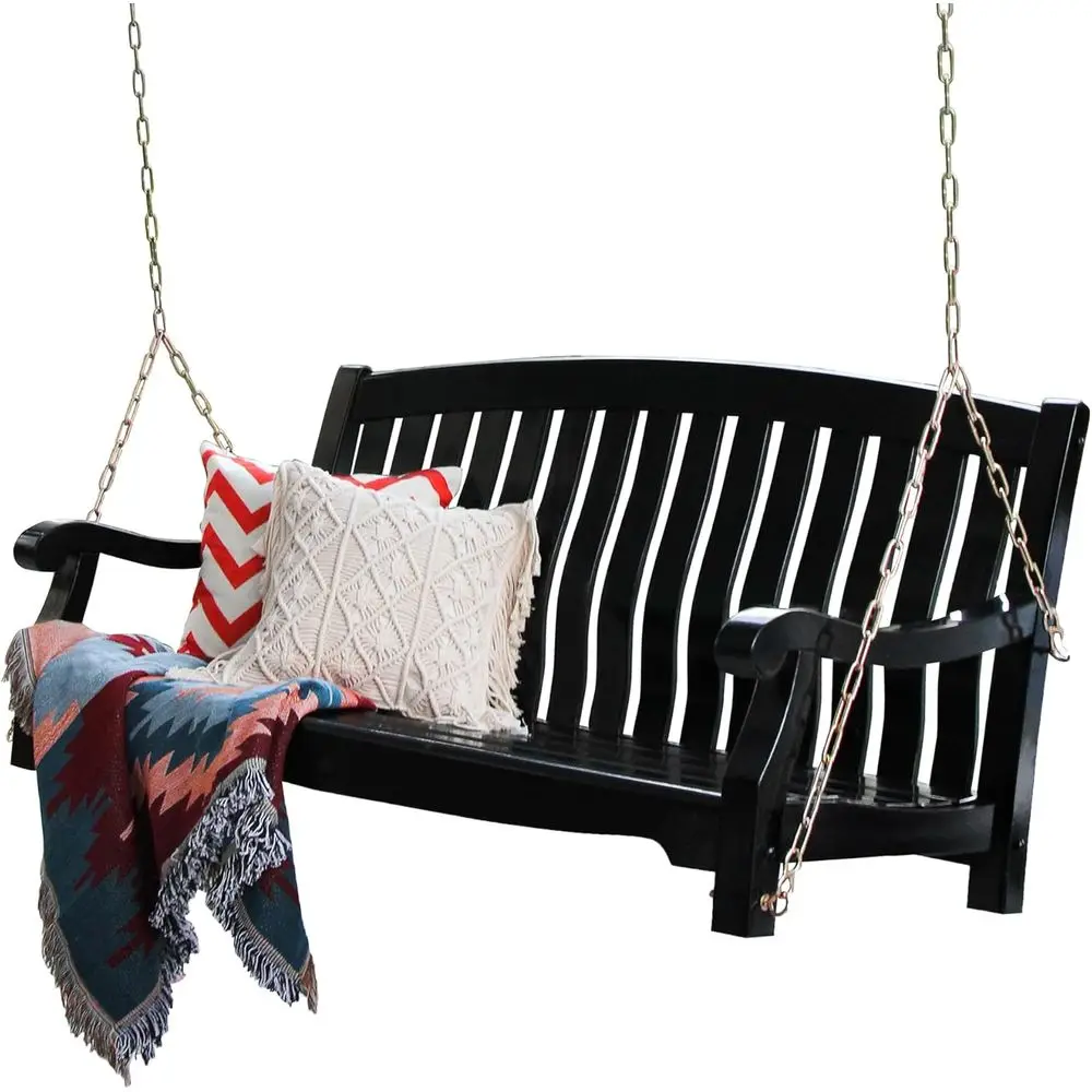 

Weather-Resistant Black Porch Swing by Maany Wood - Comfortable Outdoor Swing for Patio, Deck, or Garden