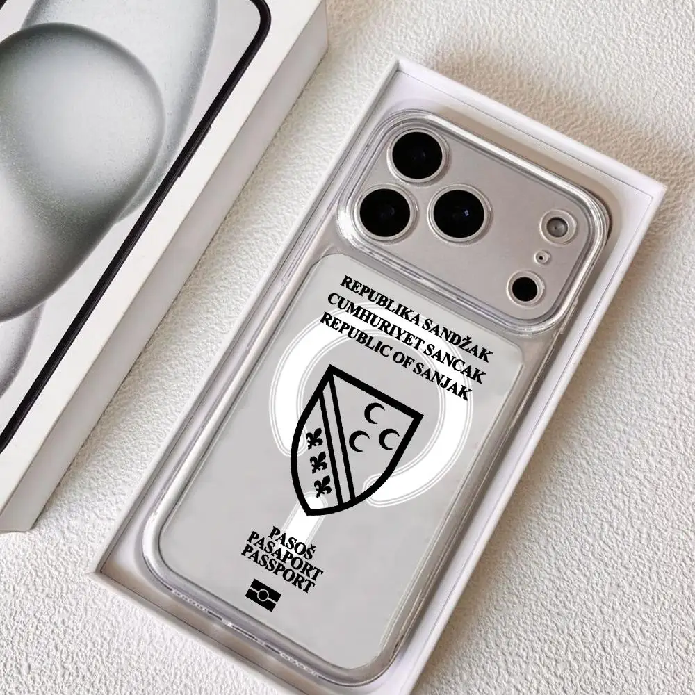 Coque de téléphone REPUBLIQUE DE Sandzak pour iPhone 17 16 15 14 13 12 11 Pro Max Plus transparente magnétique antichoc résistante aux rayures
