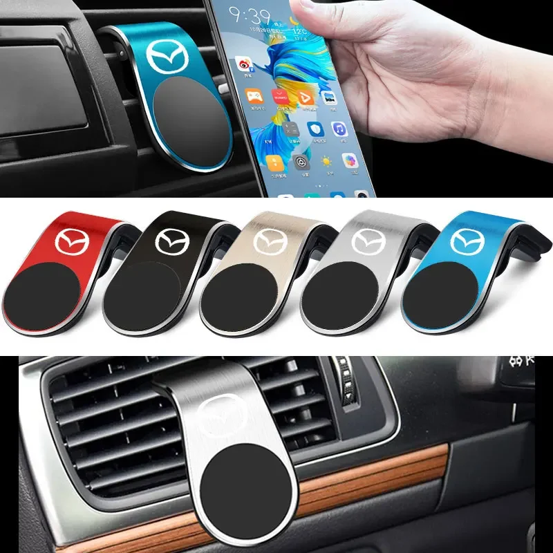 L-Type Magnetic Car Phone Holder Air Vent Clip Metal Magnet Phone Stand For Mazda 2 3 6 DJ BL BM GJ CX CX-5 CX5 CX-3 CX3 CX9 CX7