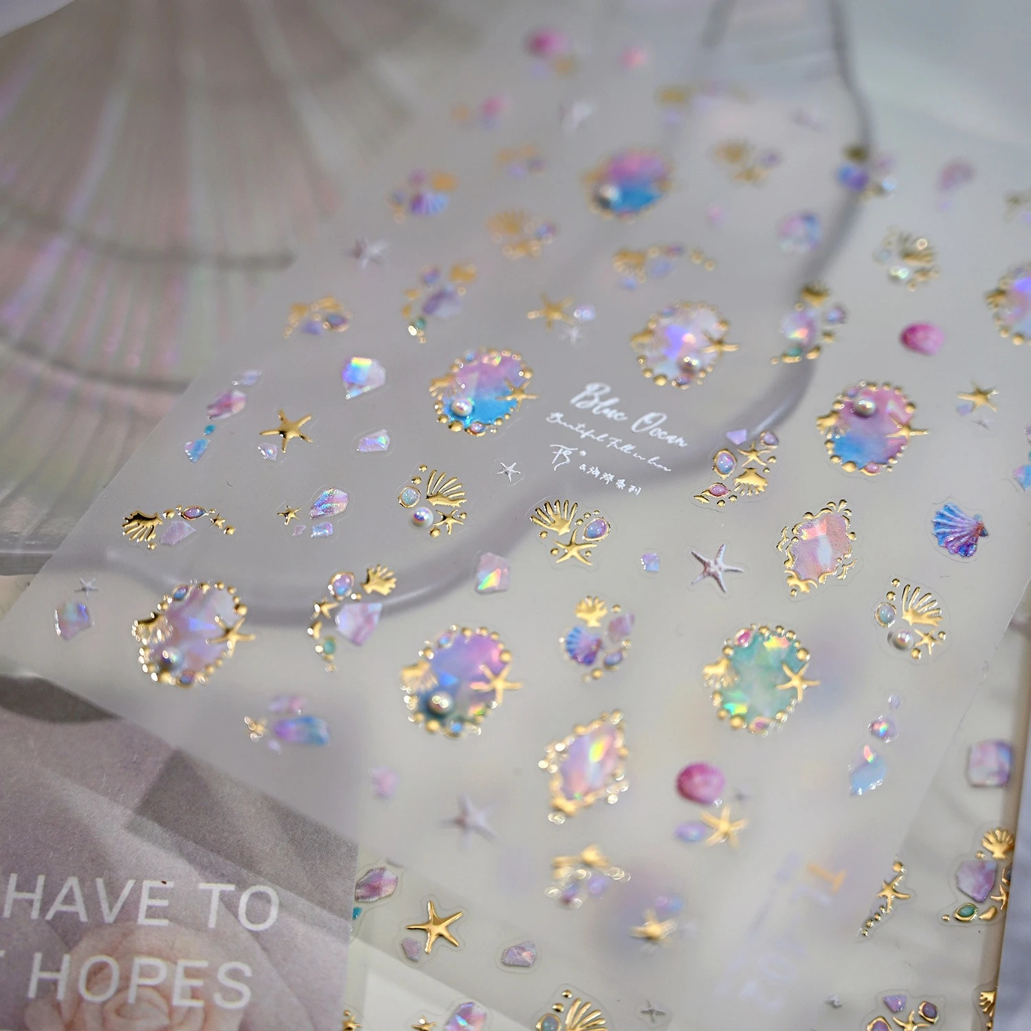 Estrella de mar de verano estampada en oro, concha de ensueño, perla polarizada, pegatinas 3D para decoración de uñas, medusas, Concha, Coral, mar de verano, calcomanías para manicura