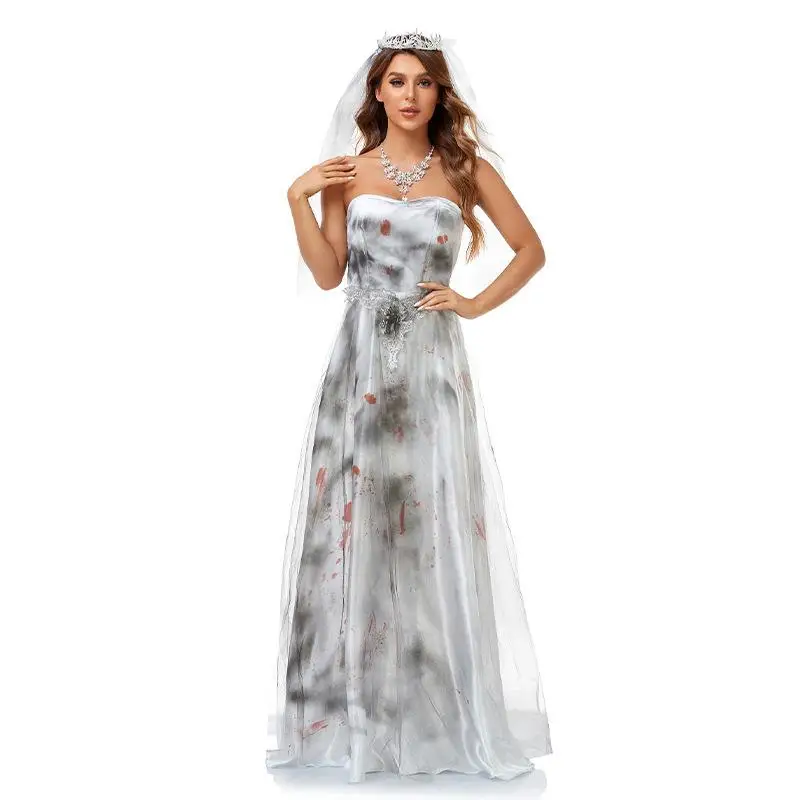 2025 loween Sposa macchiata di sangue e om Costumi di coppia Diffusione di inchiostro d'acqua Abiti da spettacolo cosplay