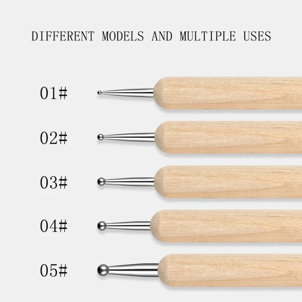 5/10/20/50PCS Nail Point Drill Pen Wooden Pen Stirring Nail Polish Draw Five Petals Flower Polka Dot Double Head Stainless Pen