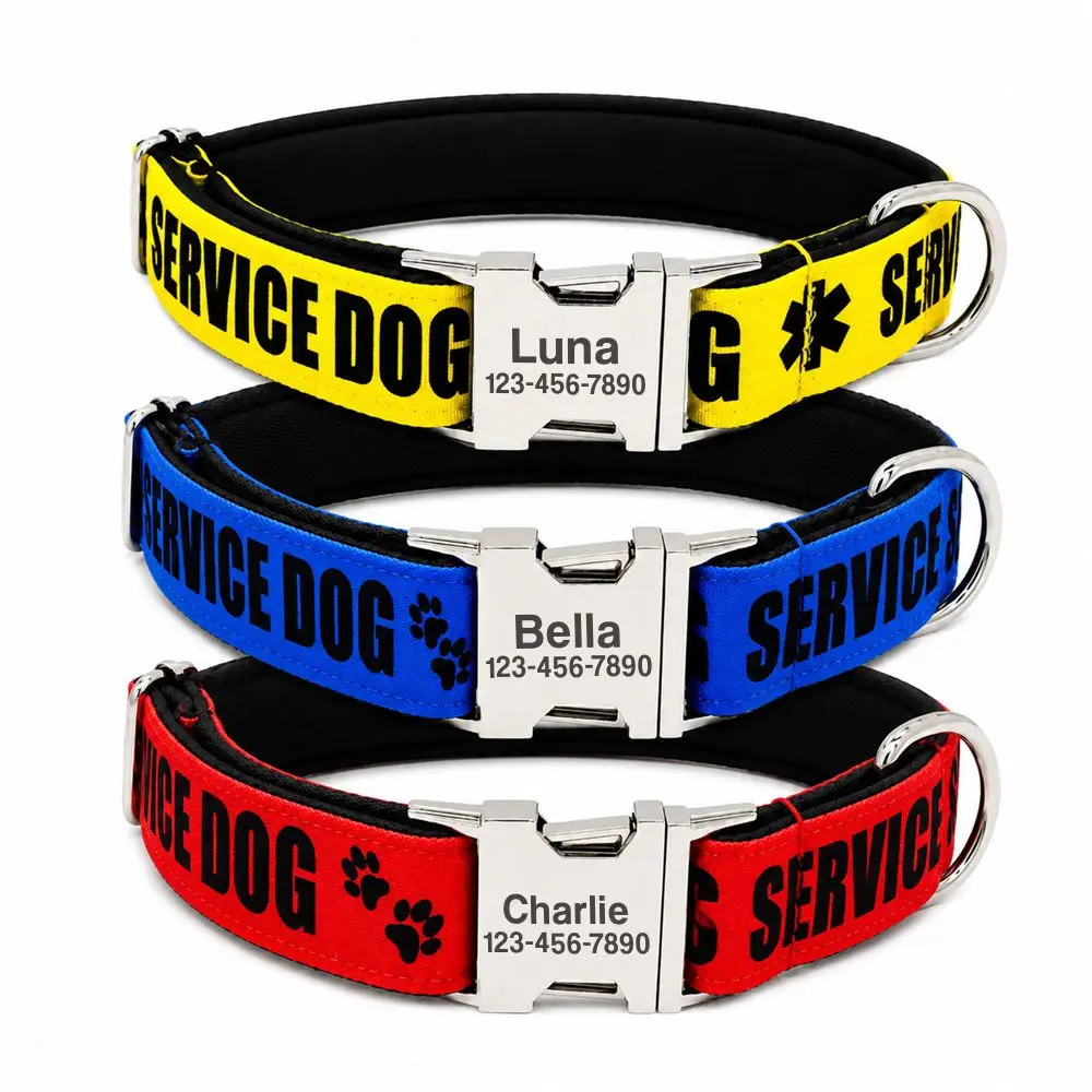 

Personalized Pet Collar Custom Free Engraving Puppy Name ID Tag Adjustable Basic Service Dog Pet Collars Leash, 3 Colors