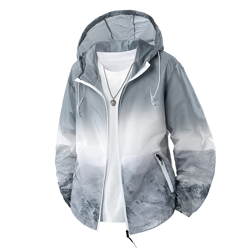 

Men Quick Dry Skin Coat Ultra-Light Windbreake Jacket Male Coat Sunscreen Waterproof UV Men Thin Outwear Gradient Trendy Brand