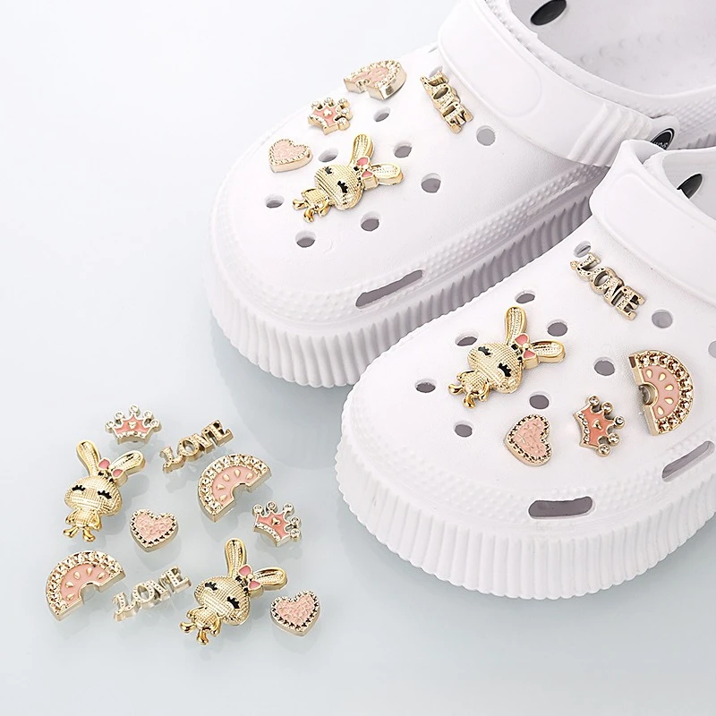 

DIY 10 Pcs Hole shoes accessories buckle accessories hot-selling cute golden rabbit shoe buckle decorative set Removable Buckles