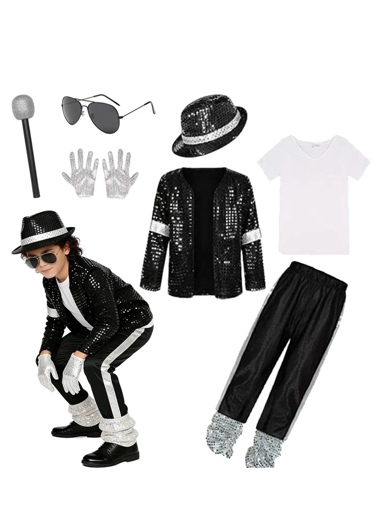 Jungen Superstar Michael Jackson Kostüm Sänger-Outfit Halloween Bühnenauftritt Karneval Tanz Cosplay Party-Kostüm – Detail 1