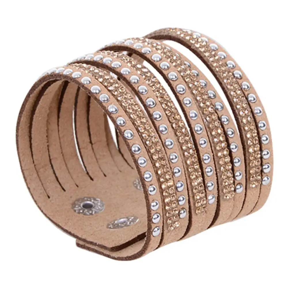 Bracelet Gift Women\'s Multilayer Rivet Rhinestone Velvet Cuff Bangle Wristband Gift