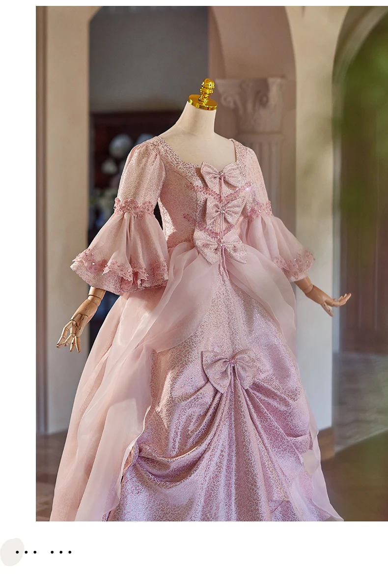 luxury pink bowknot beading dress embroidery evenings ball gown vintage/stuido/stage dress/can customize size