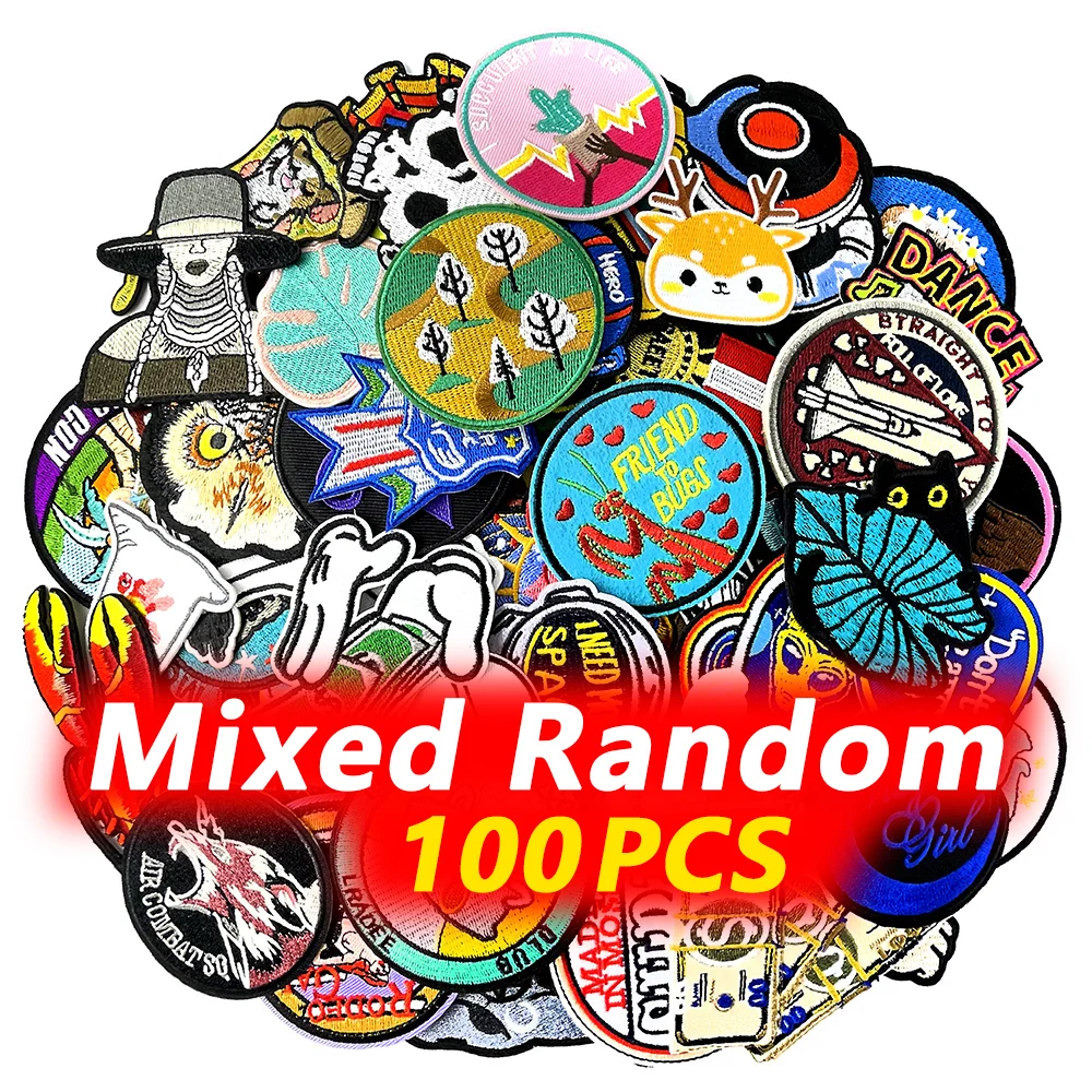 100Pcs Random Mixed Decoration Patches Embroidery Applique Decorative Patch Ironing Clothing Sewing Colorfast Repair Mend Badge