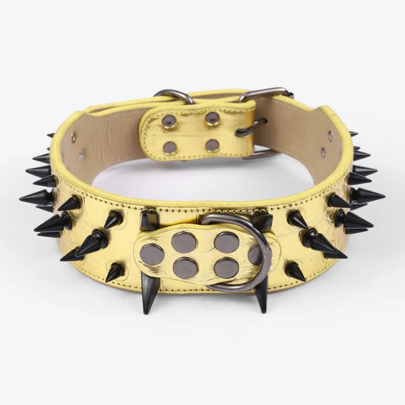 Adjustable Leather Dog Collar Spiked Anti Bite Large Dogs Bulldog Pitbull Black Pet Neck Strap Training Supplies - view 4