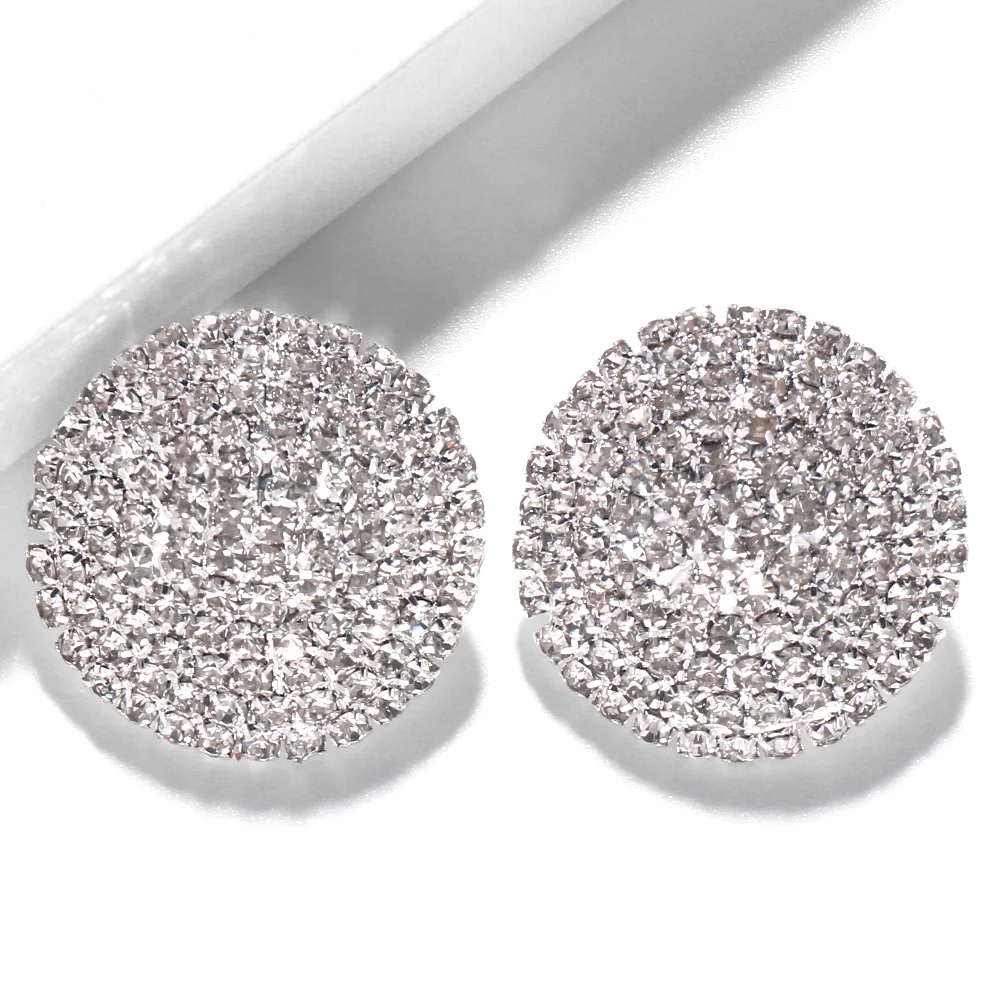 بلينغ كامل حجر الراين أقراط مستديرة اكسسوارات الزفاف موضة كريستال بيان مجوهرات أقراط الحفلات للنساء #3