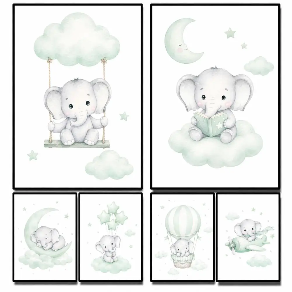 Pattern Elephant Balloon Rainbow Poster High-definition poster stickers, suitable for bedroom, living room, home decoration
