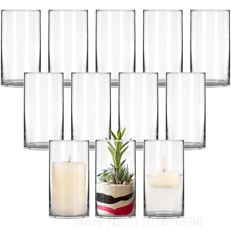 6Pack Clear Glass Cylinder Vases, 12cm Tall Flowers Vases, Decorative Centerpieces for Home, Office, Events or Weddings