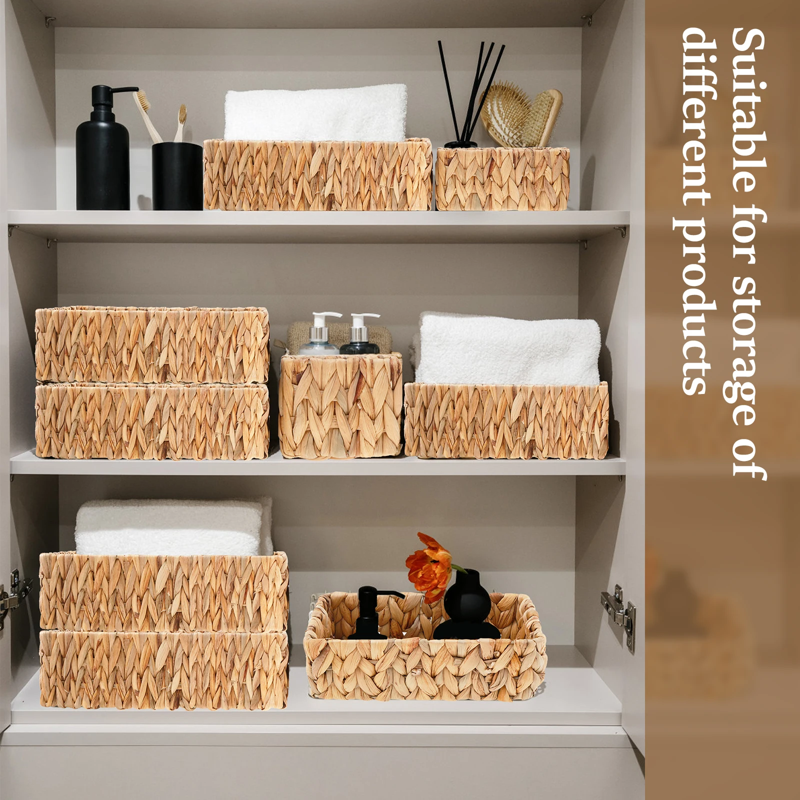 1/3Pcs Handwoven Storage Basket Multifunctional Square Open Storage Bin Enduring Household Handwoven Basket for Kitchen Bedroom