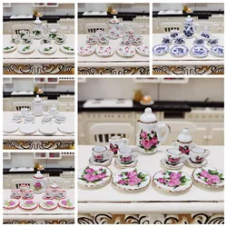 15pcs/Set 1:12 Mini Dollhouse Miniature Tableware Porcelain Ceramic Tea Cup Teapot Cup Plate Dollhouse Kitchen Furniture Toys